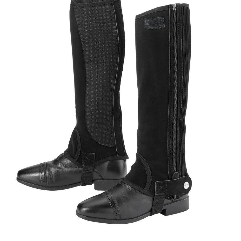 Dover Saddlery Adults’ Synthetic Suede Half Chaps Black w/ Silicone Grip Patches